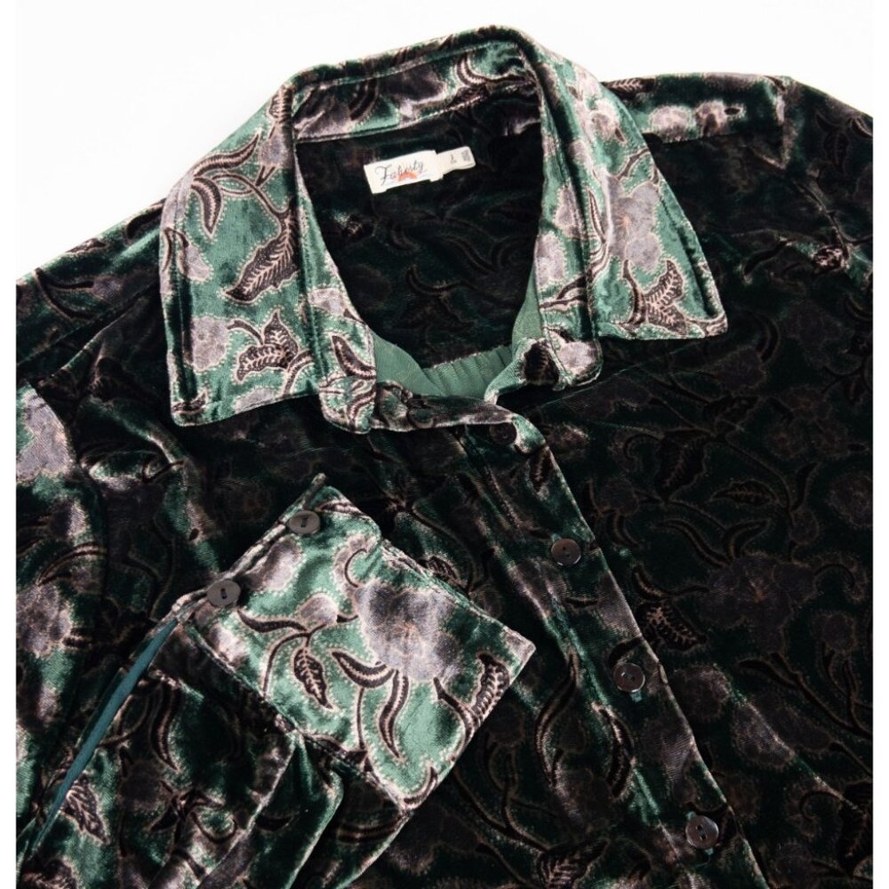 Faherty Black and Green Velvet Floral Shirt